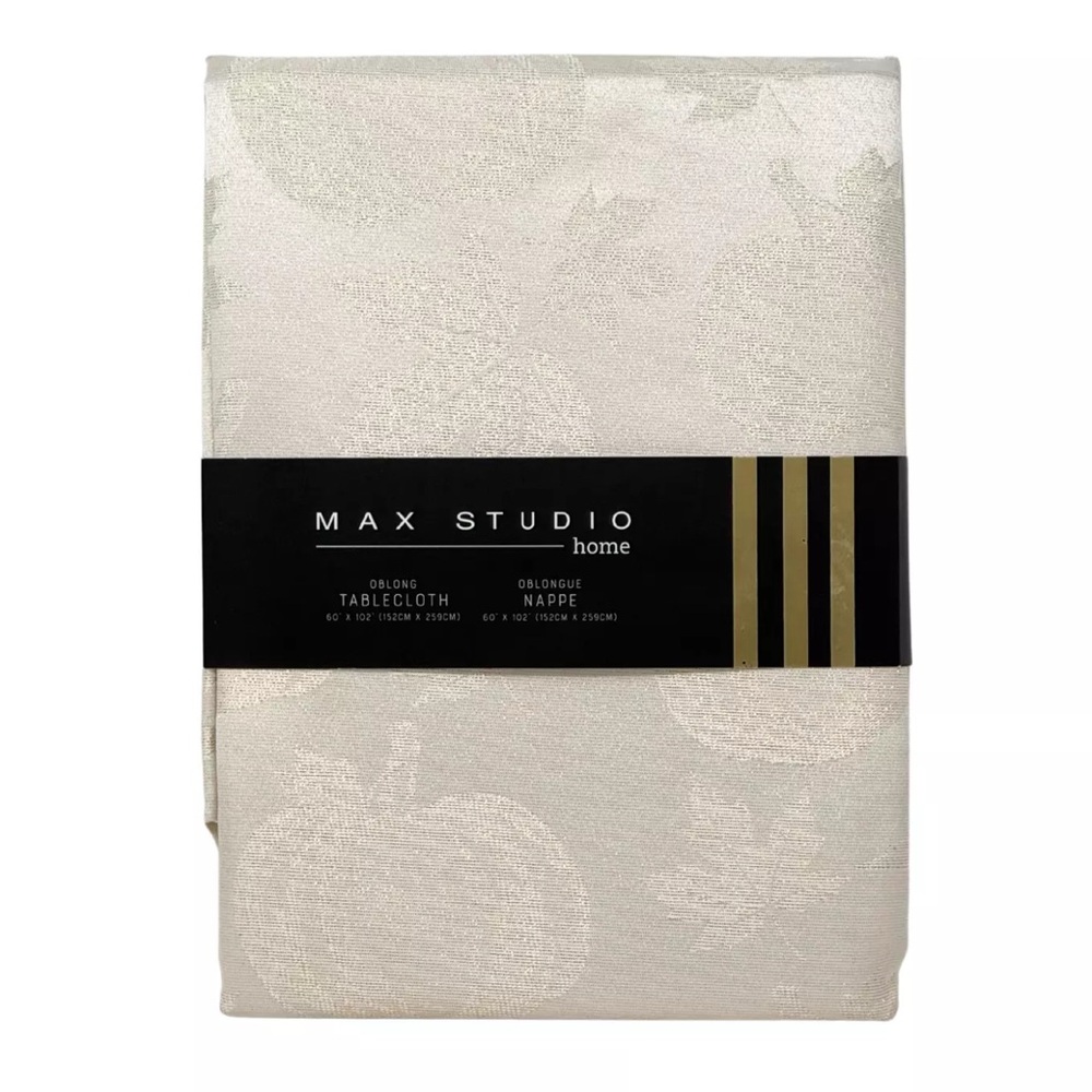 MAX STUDIO 60" x 102" Shimmer Harvest Pumpkin Thanksgiving Tablecloth Champagne
